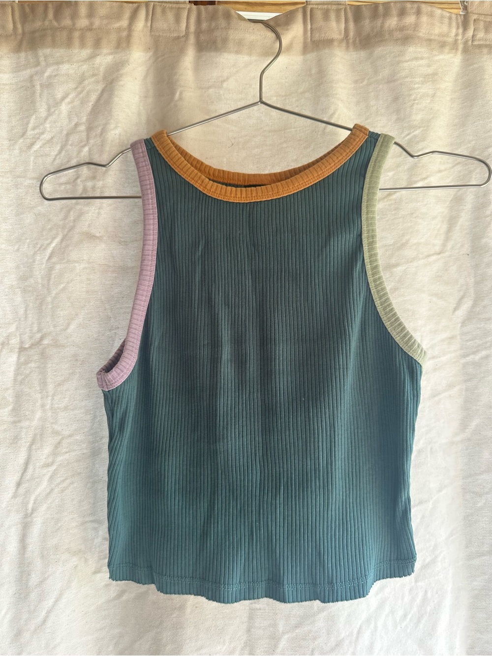 wild fable Teal Ribbed Tank with Multicolor Trim